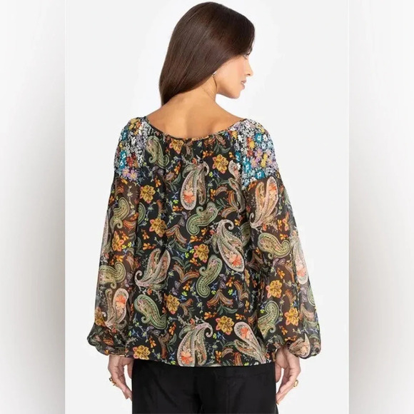 NWT Johnny Was Adela Paisley Print Mixed Long Sleeve Top in Black Multi Large - Picture 2 of 12